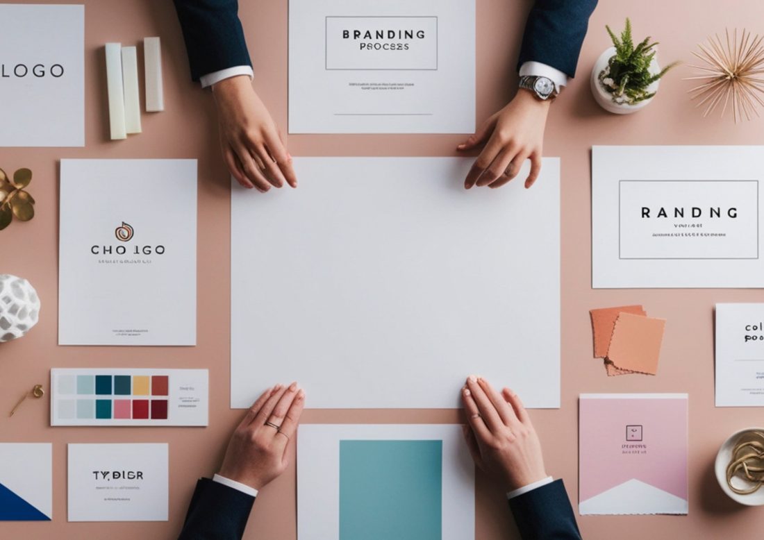 A brand identity system taking shape: logo, colour palette, typography