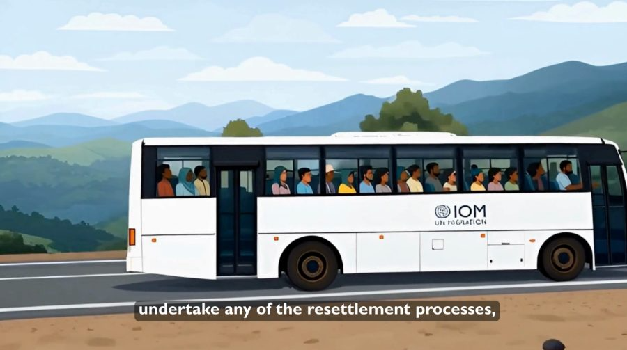 IOM bus travelling through the hills to Kigali