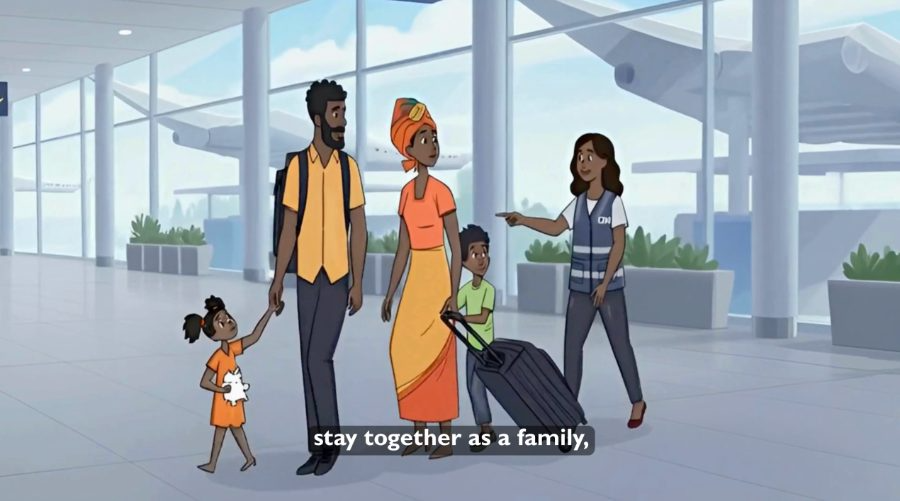 Family at the terminal ready to fly to their host country